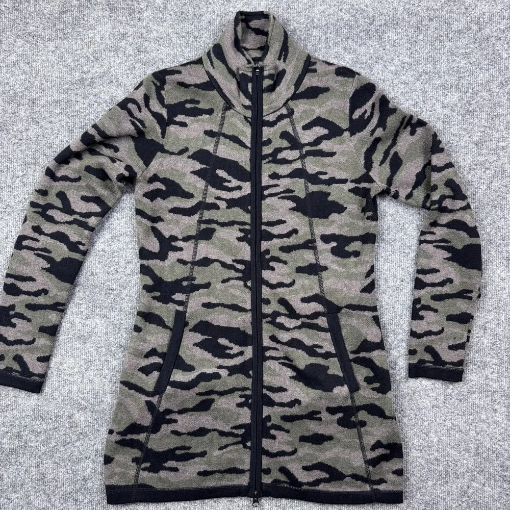 Cynthia Rowley Active Camo Zip Up Jacket Longline Knit Cardigan Green Size M - Picture 1 of 6